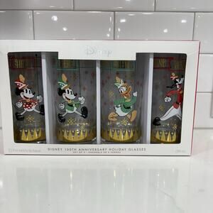 DISNEY Hallmark Mickey Mouse 100TH ANNIVERSARY HOLIDAY GLASSES Set of 4 NEW Box